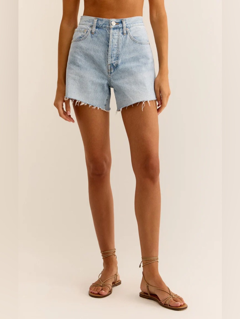 Z Supply Denim Shorts Hi Rise Frayed Hem Light Wash Size 25